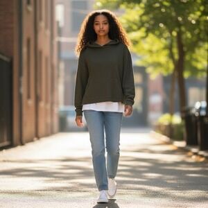 Pact Organic Cotton Hoodie Womens Medium Waffle Knit Pullover Crop Green